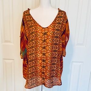🧡 Orange Tie-Dye Sheer Summer Blouse